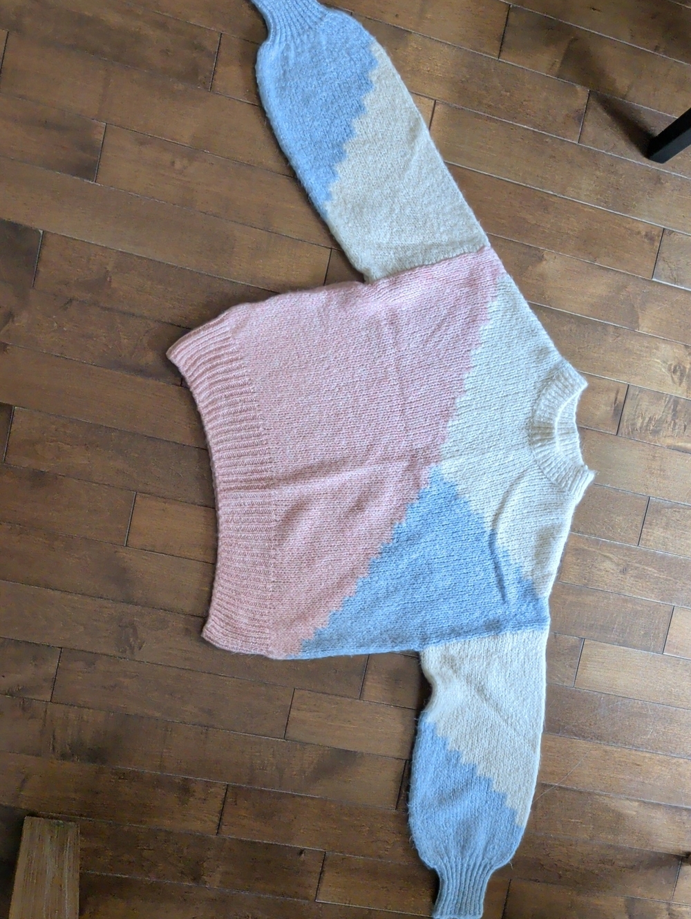 Mango Pastel Colorblock Crewneck Sweater in Pink, Blue, and Cream